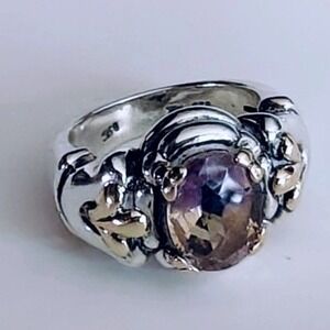 Samuel Benham BJC Sterling Silver 14K Gold Amethyst Ring Signed Size 6‎